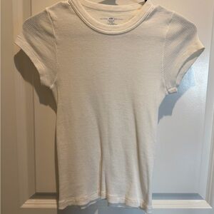 Brandy Melville White Ribbed Short Sleeve Tee